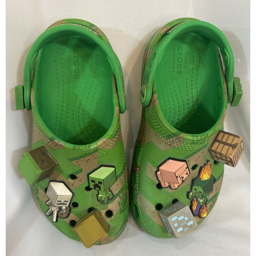 Minecraft Crocs Classic Clog Green Gamer Shoes w/Jibbitz Charms - Size 11 - Picture 5 of 7